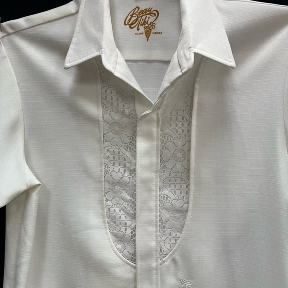 Vintage BEAU‎ TIKI white HAWAIIAN Wedding Shirt Medium - Picture 10 of 12